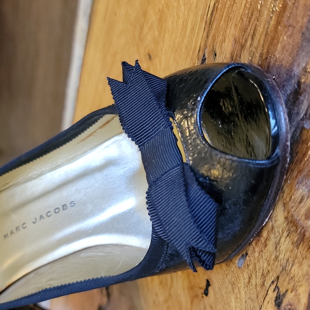 Marc by Marc Jacobs black open toe heels sz 37. Bow detail! - Picture 15 of 16